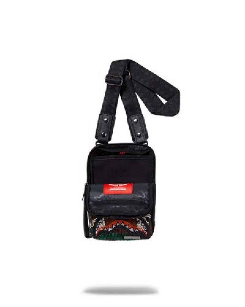 Black Sprayground Trinity Camo Crossbody Bags | 38427-AYVP