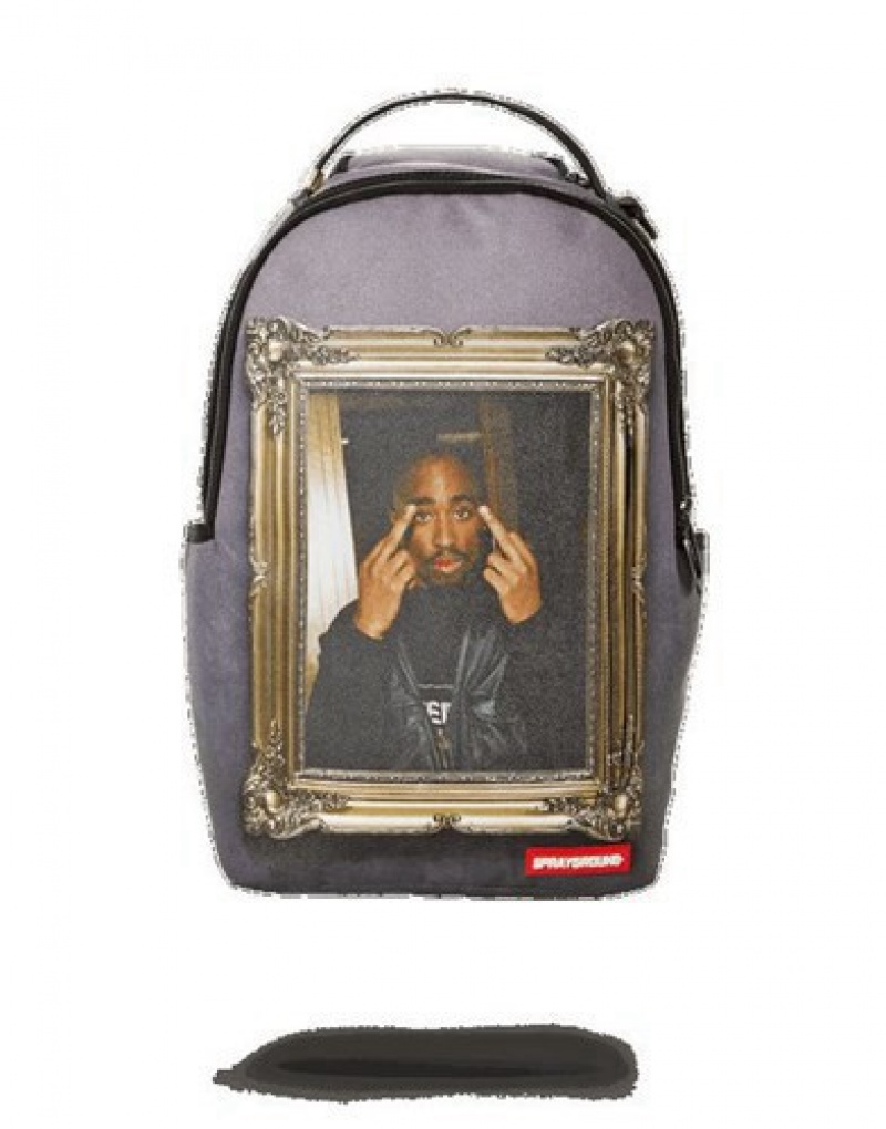 Black Sprayground Tupac Golden Boy Backpacks | 34628-EBFY