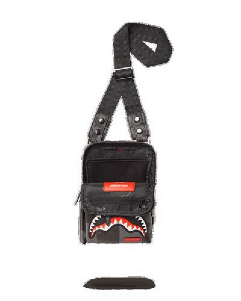 Black Sprayground Xtc Grey Sharks In Paris Crossbody Bags | 43028-SGXO