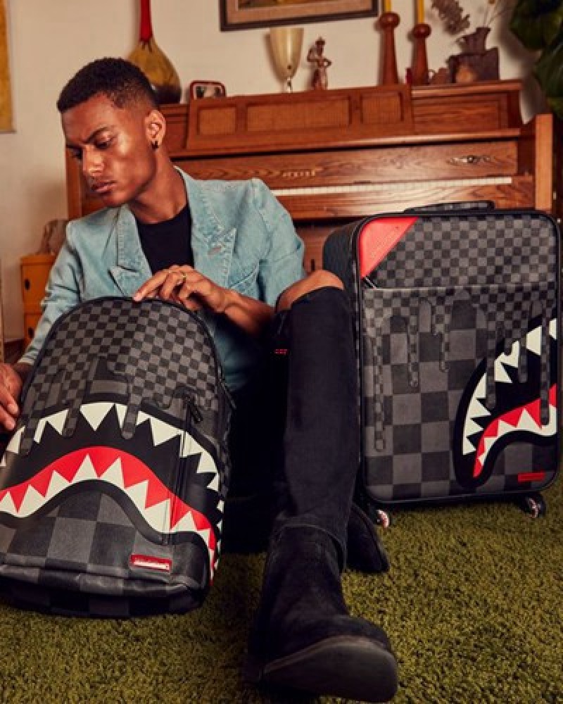 Black Sprayground Xtc Grey Sharks In Paris Jetsetter Carry-on Luggage | 28457-SPRV