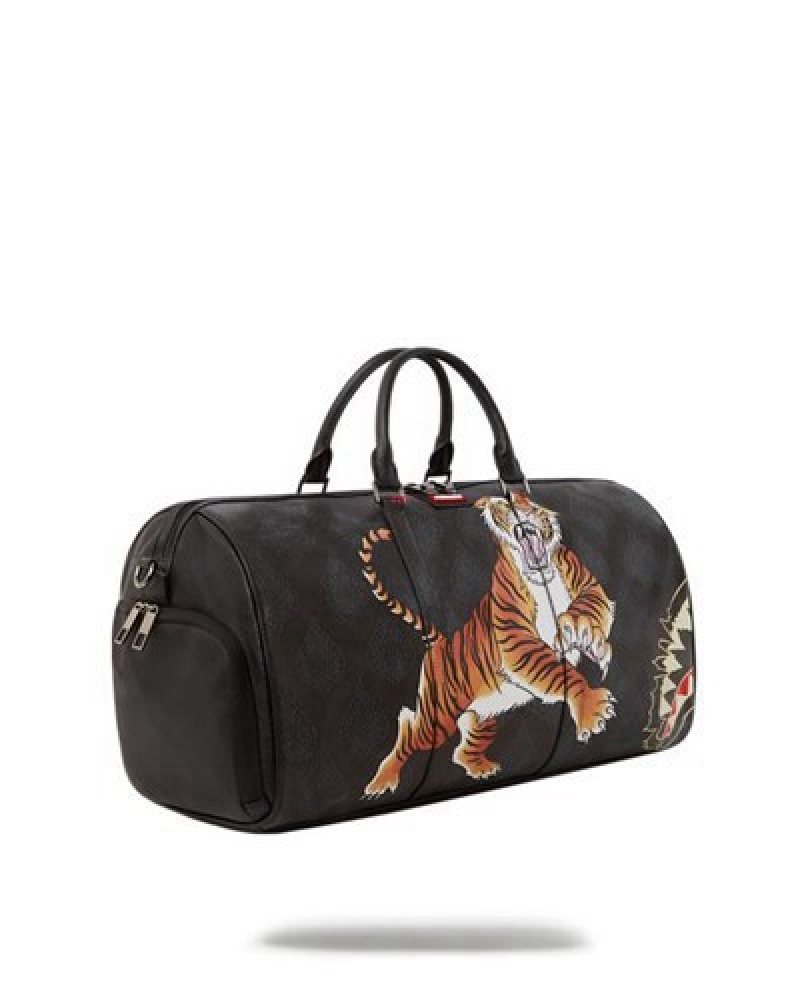 Black Sprayground Year Of The Tiger Duffle Bags | 86735-UNXL