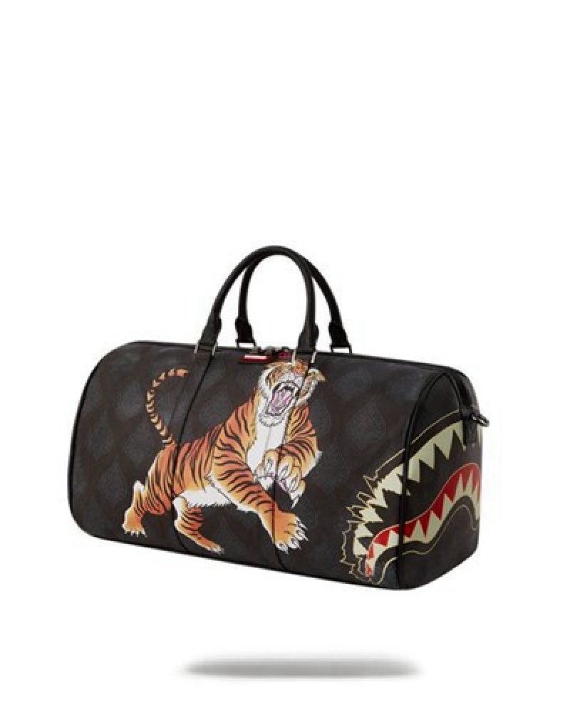 Black Sprayground Year Of The Tiger Duffle Bags | 86735-UNXL