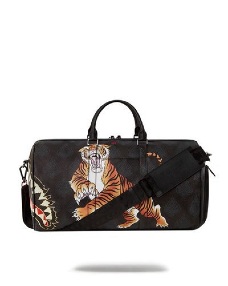 Black Sprayground Year Of The Tiger Duffle Bags | 86735-UNXL