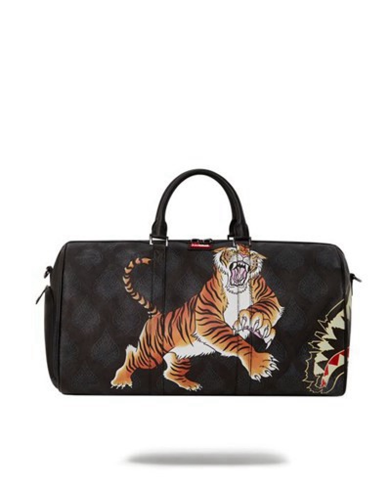 Black Sprayground Year Of The Tiger Duffle Bags | 86735-UNXL