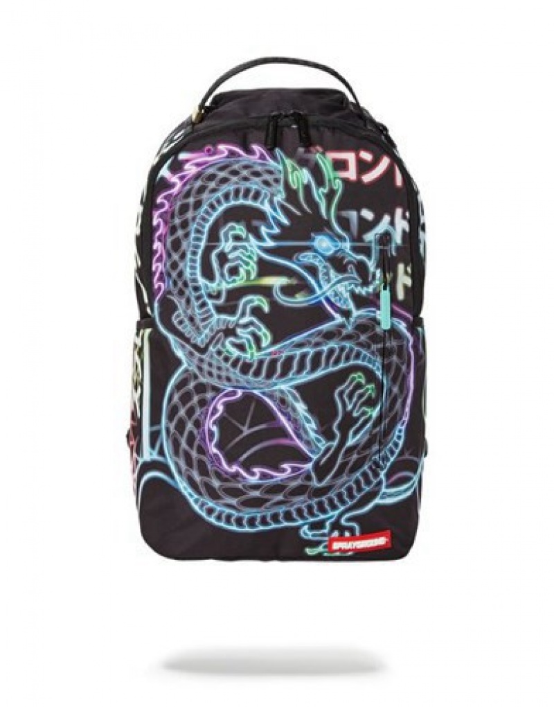 Black Sprayground ナイトドラゴン (Nite Dragon) Backpacks | 20315-DUZB