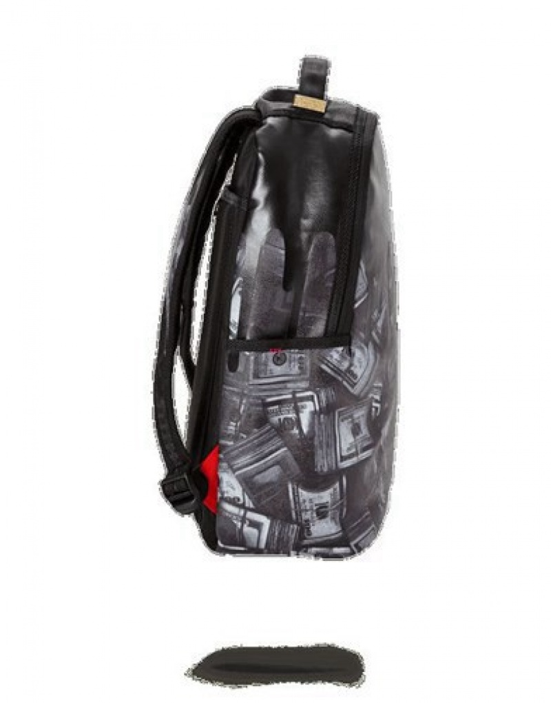 Black Sprayground out Money Drips Backpacks | 12608-WCAV