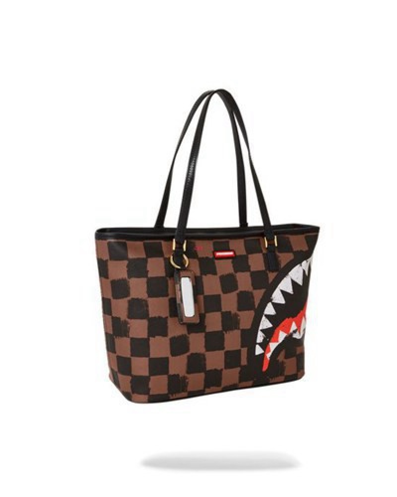 Black / Brown Sprayground Sharks In Paris Vanquish Tote Bags | 16745-SNVL