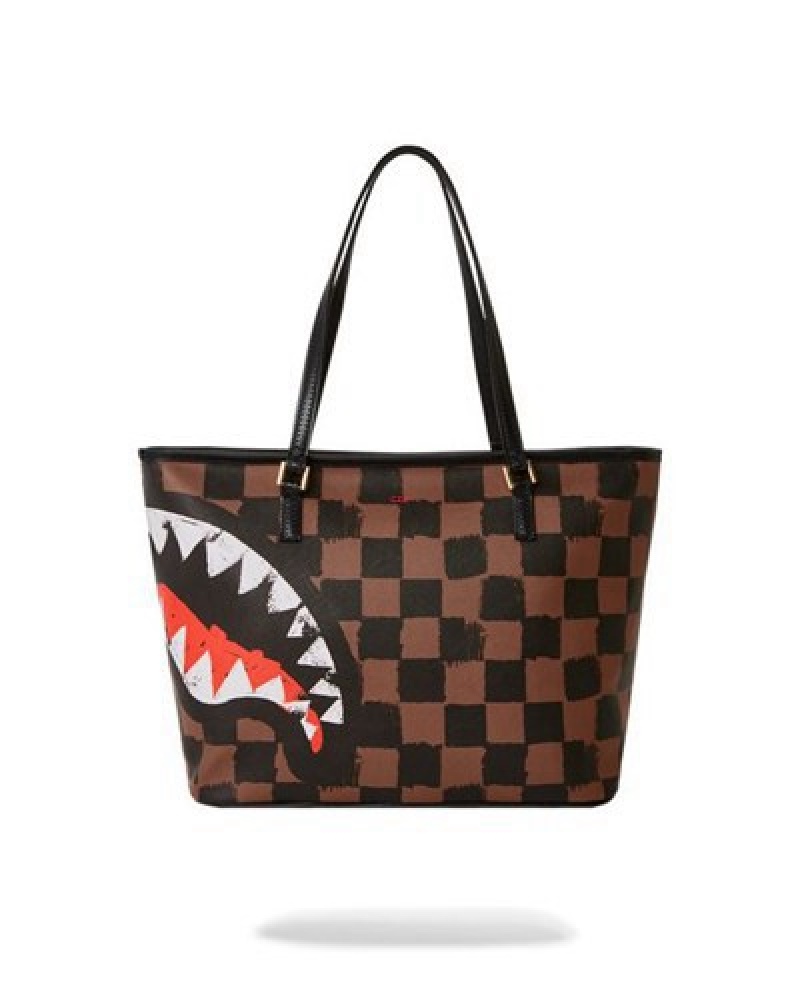 Black / Brown Sprayground Sharks In Paris Vanquish Tote Bags | 16745-SNVL