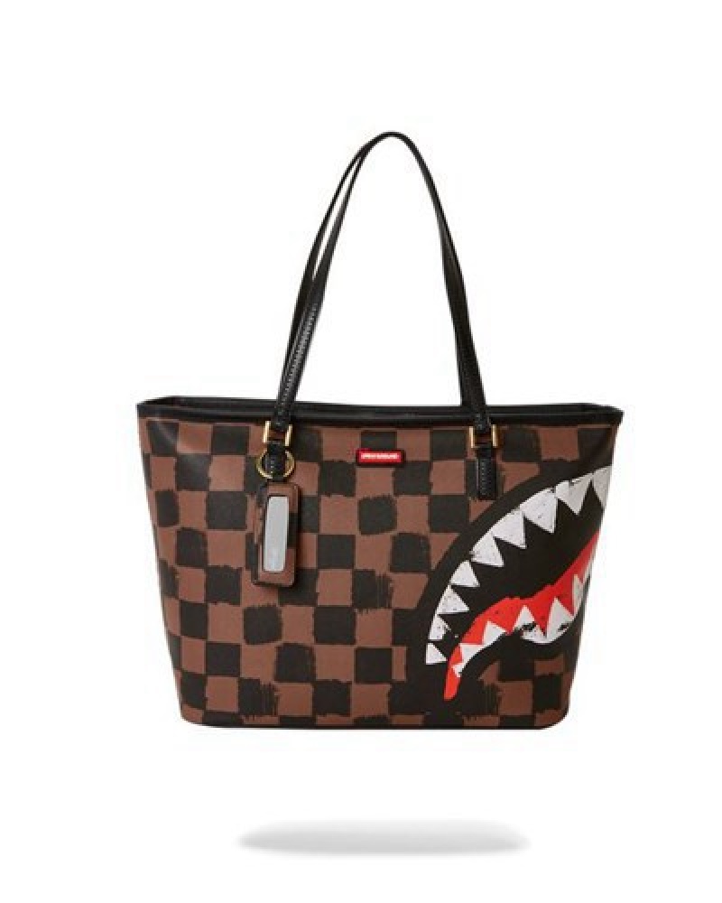 Black / Brown Sprayground Sharks In Paris Vanquish Tote Bags | 16745-SNVL