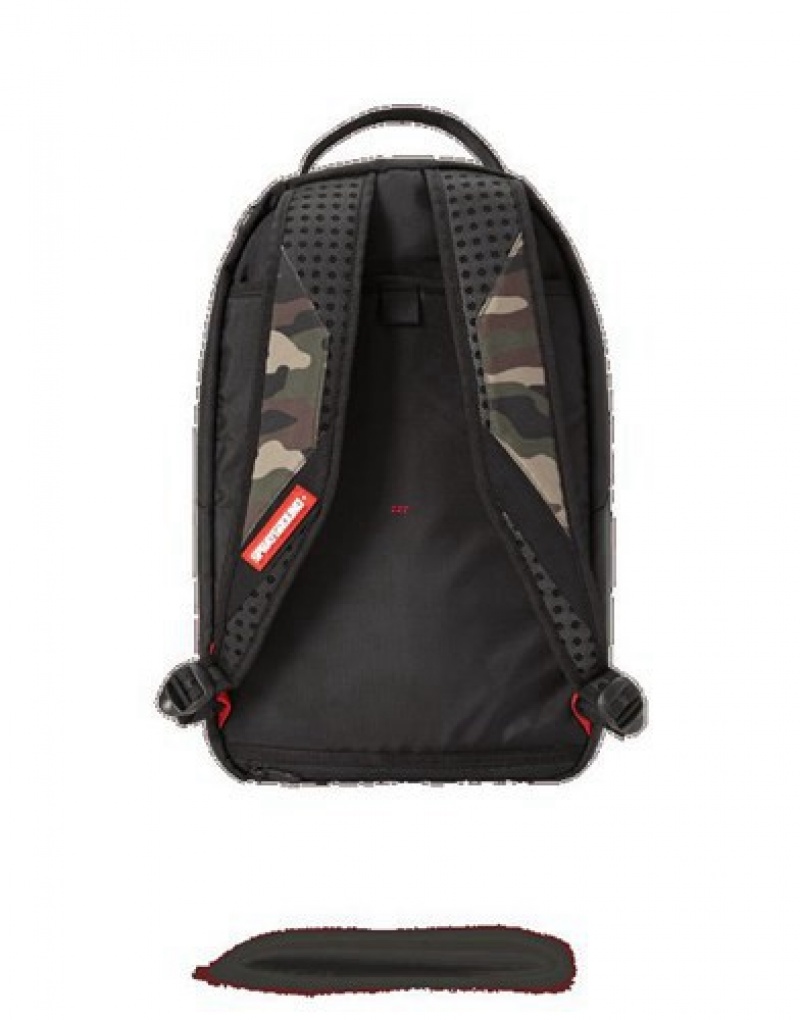 Black / Camo Sprayground Camo Side Shark Double Cargo Backpacks | 21436-AZNO