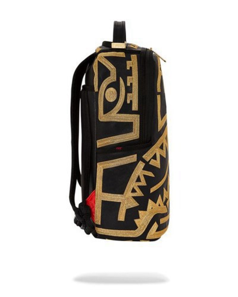 Black / Gold Sprayground A.I.8 African Intelligence Path To The Future Ii (Dlxv) Backpacks | 79281-PAJG