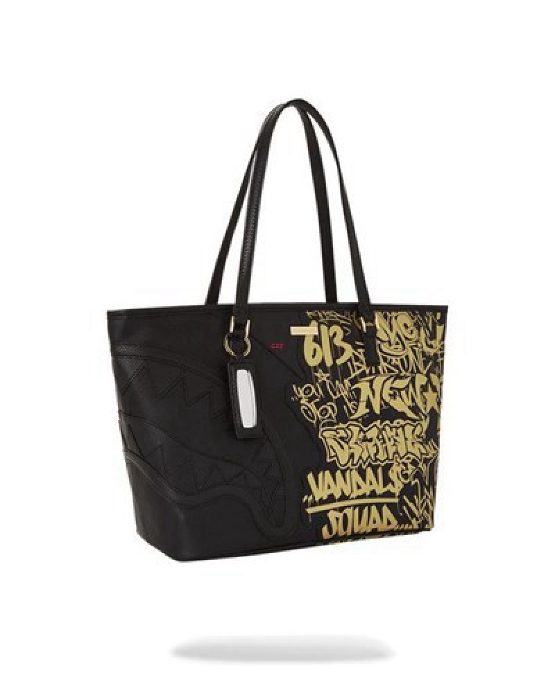 Black / Gold Sprayground Half Graff Glide Tote Bags | 61572-USTR