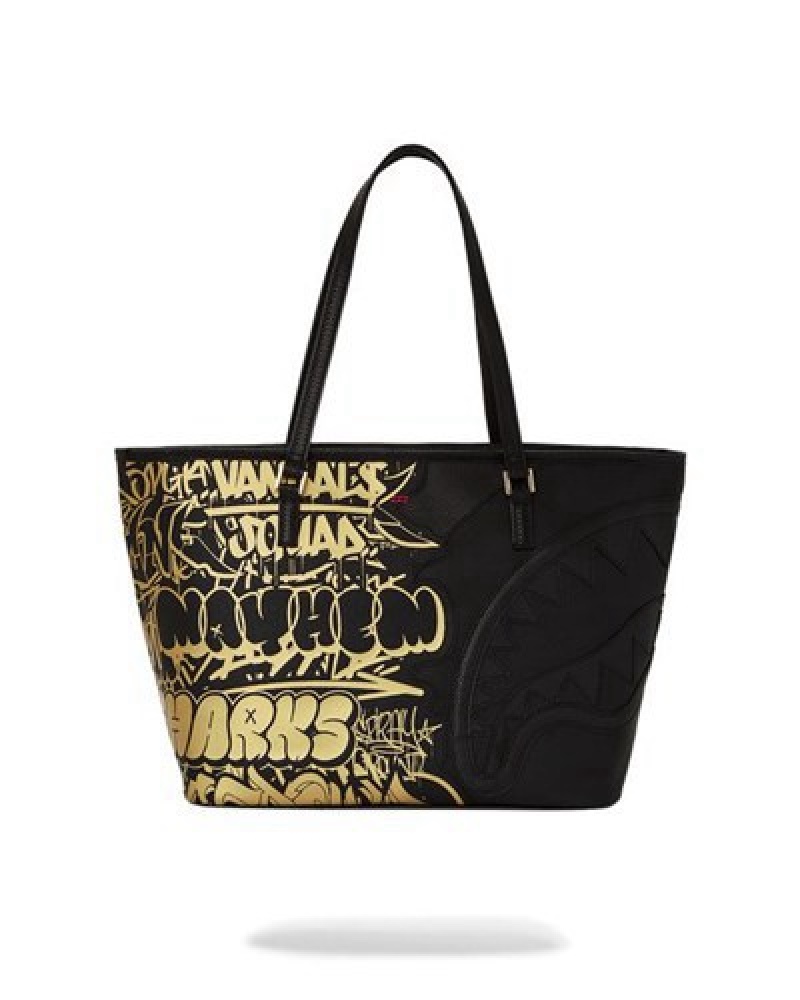 Black / Gold Sprayground Half Graff Glide Tote Bags | 61572-USTR