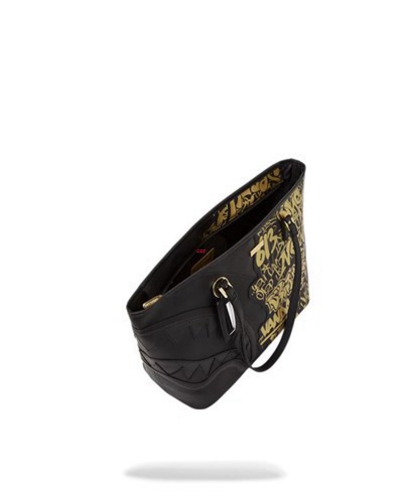 Black / Gold Sprayground Half Graff Glide Tote Bags | 61572-USTR