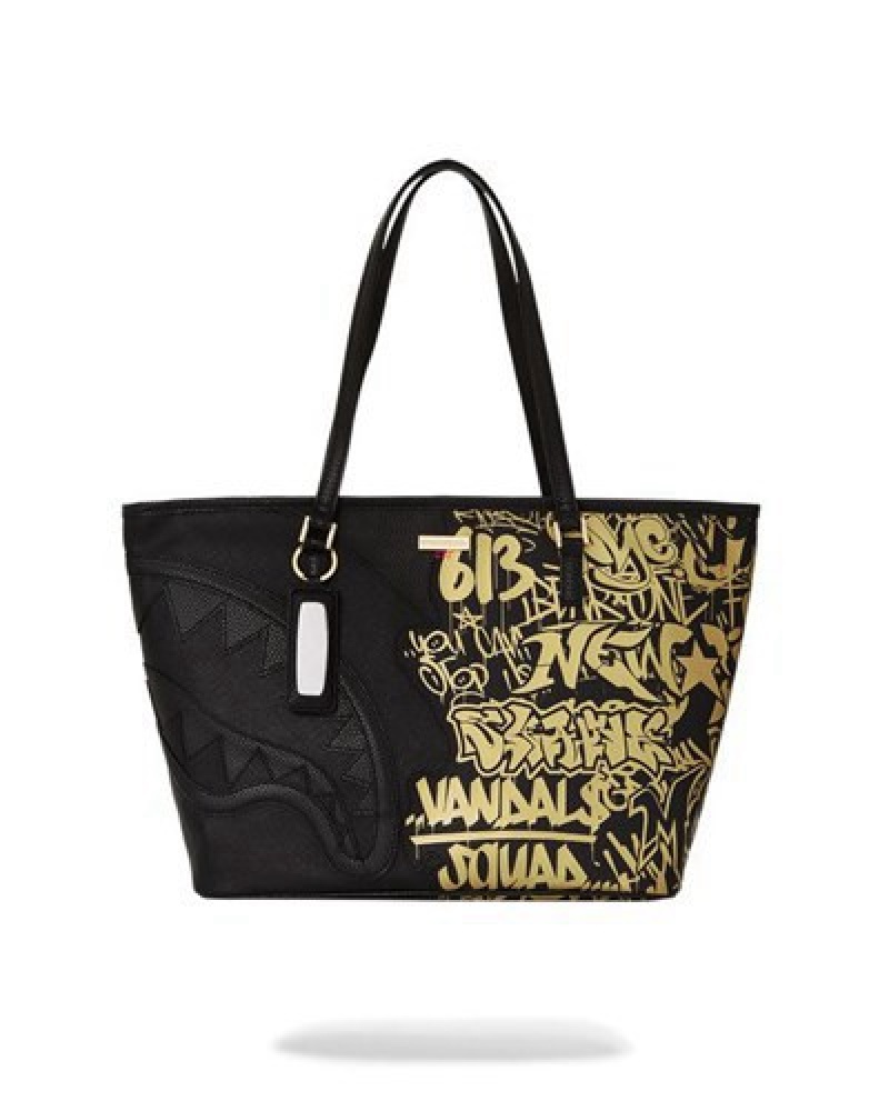 Black / Gold Sprayground Half Graff Glide Tote Bags | 61572-USTR