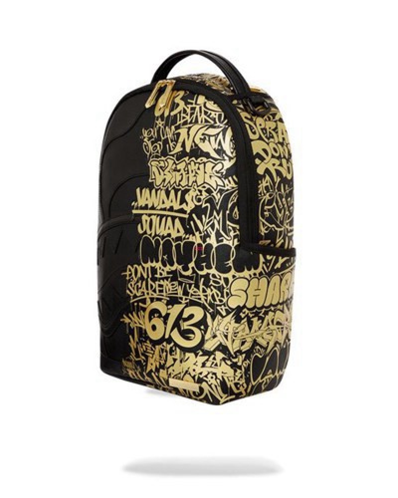 Black / Gold Sprayground Half Graff Glide (Dlxv) Backpacks | 09175-RCHP