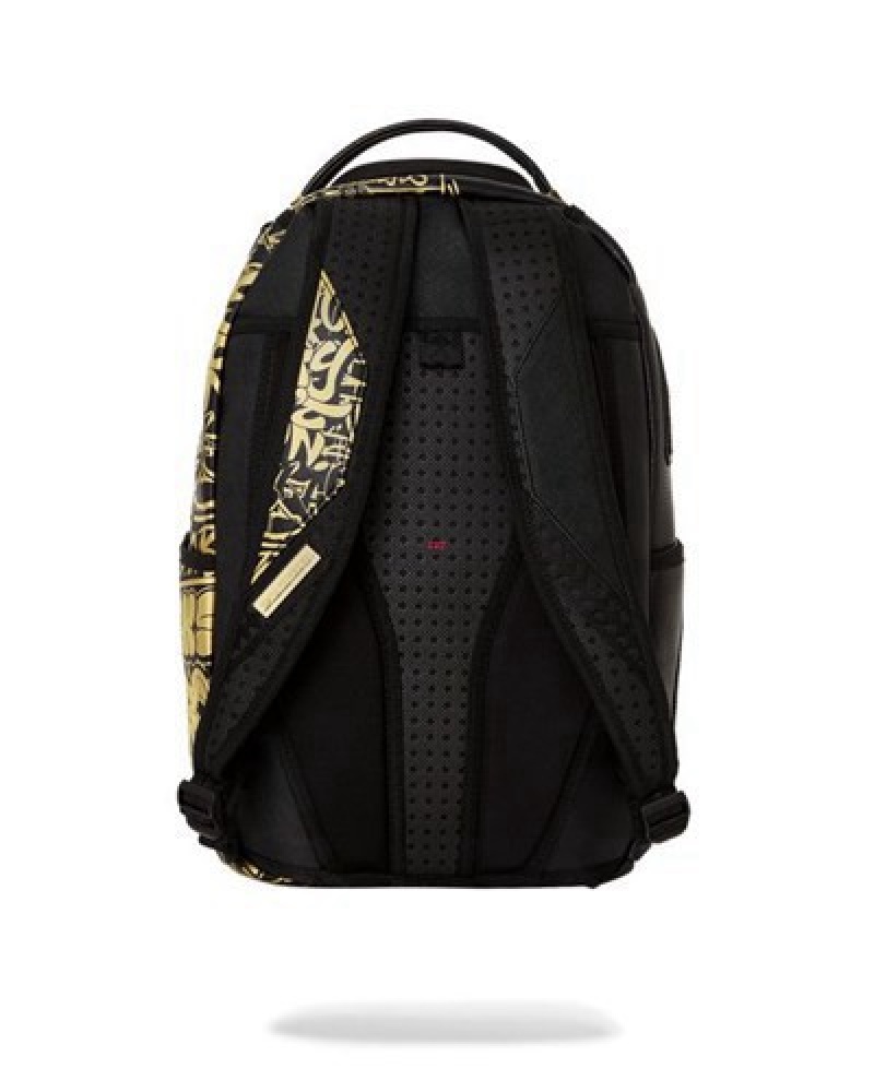 Black / Gold Sprayground Half Graff Glide (Dlxv) Backpacks | 09175-RCHP