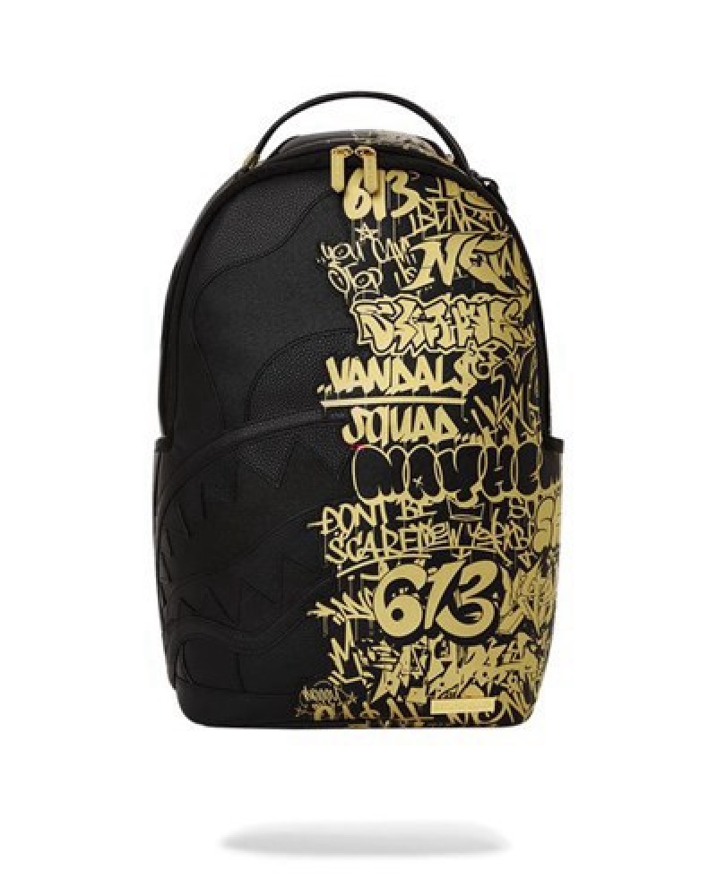 Black / Gold Sprayground Half Graff Glide (Dlxv) Backpacks | 09175-RCHP