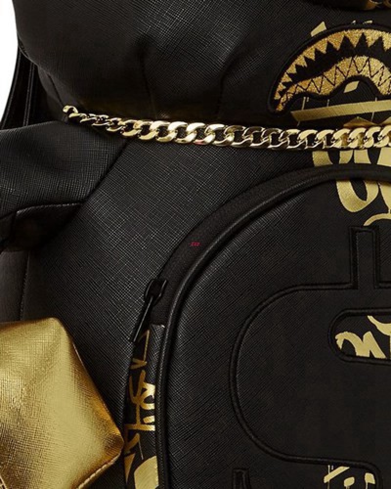 Black / Gold Sprayground Half Graff Glide Moneybear Teddybear Backpacks | 10359-SRWK