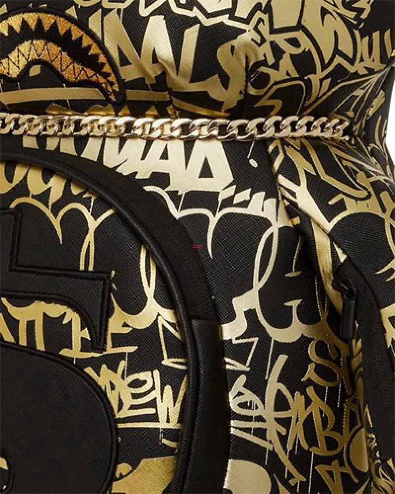 Black / Gold Sprayground Half Graff Glide Moneybear Teddybear Backpacks | 10359-SRWK