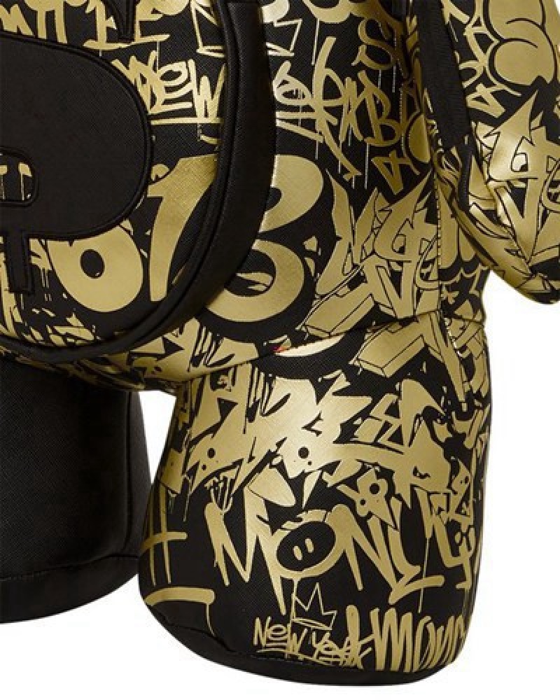 Black / Gold Sprayground Half Graff Glide Moneybear Teddybear Backpacks | 10359-SRWK