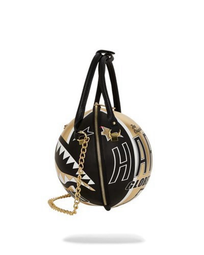 Black / Gold Sprayground Harlem Globetrotters Basketball Backpacks | 74095-HICA