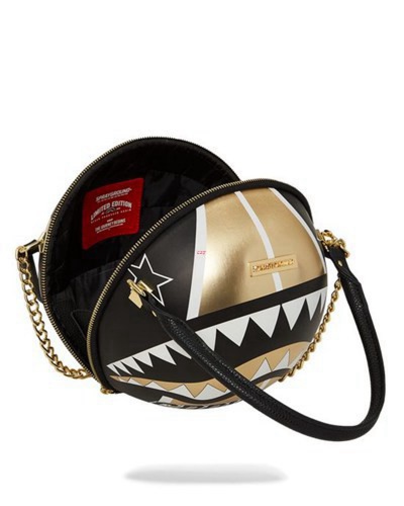 Black / Gold Sprayground Harlem Globetrotters Basketball Backpacks | 74095-HICA