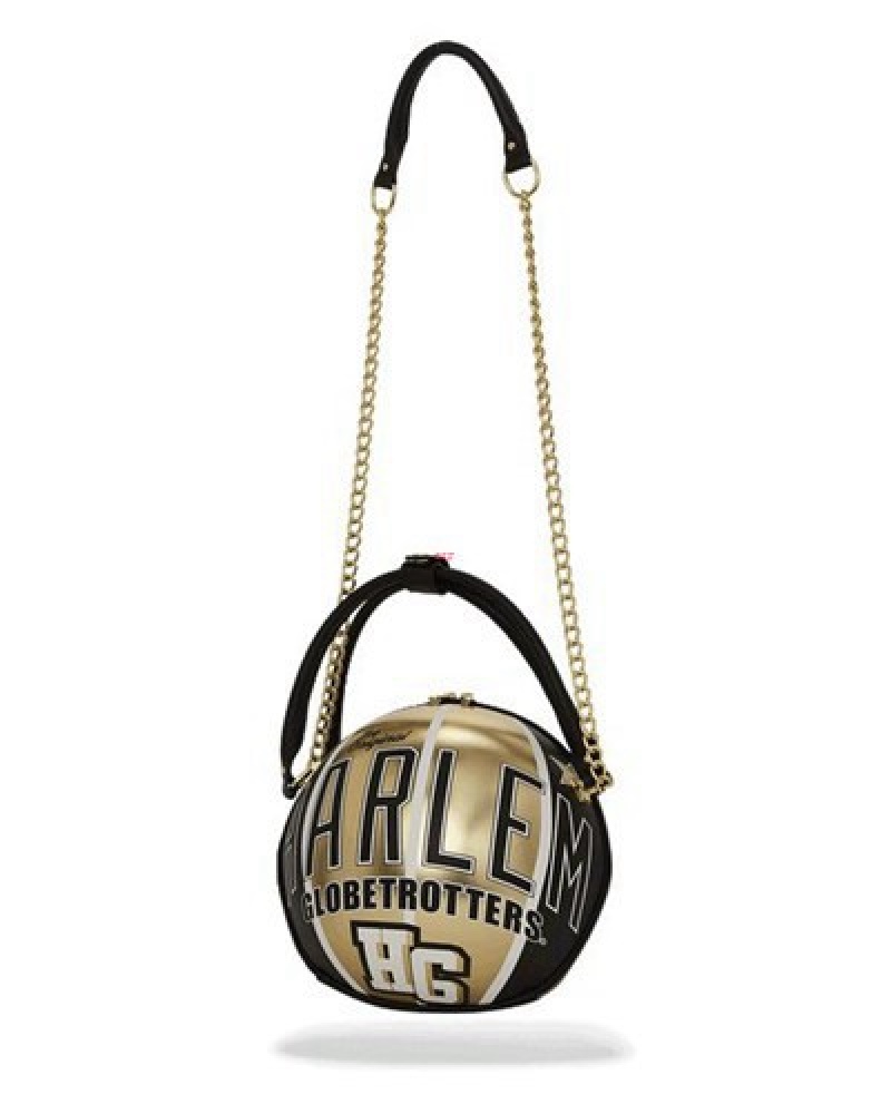 Black / Gold Sprayground Harlem Globetrotters Basketball Backpacks | 74095-HICA