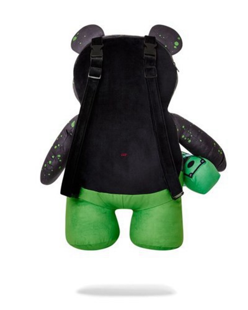 Black / Green Sprayground Drip Bear Moneybear Teddybear Backpacks | 98654-BFUJ