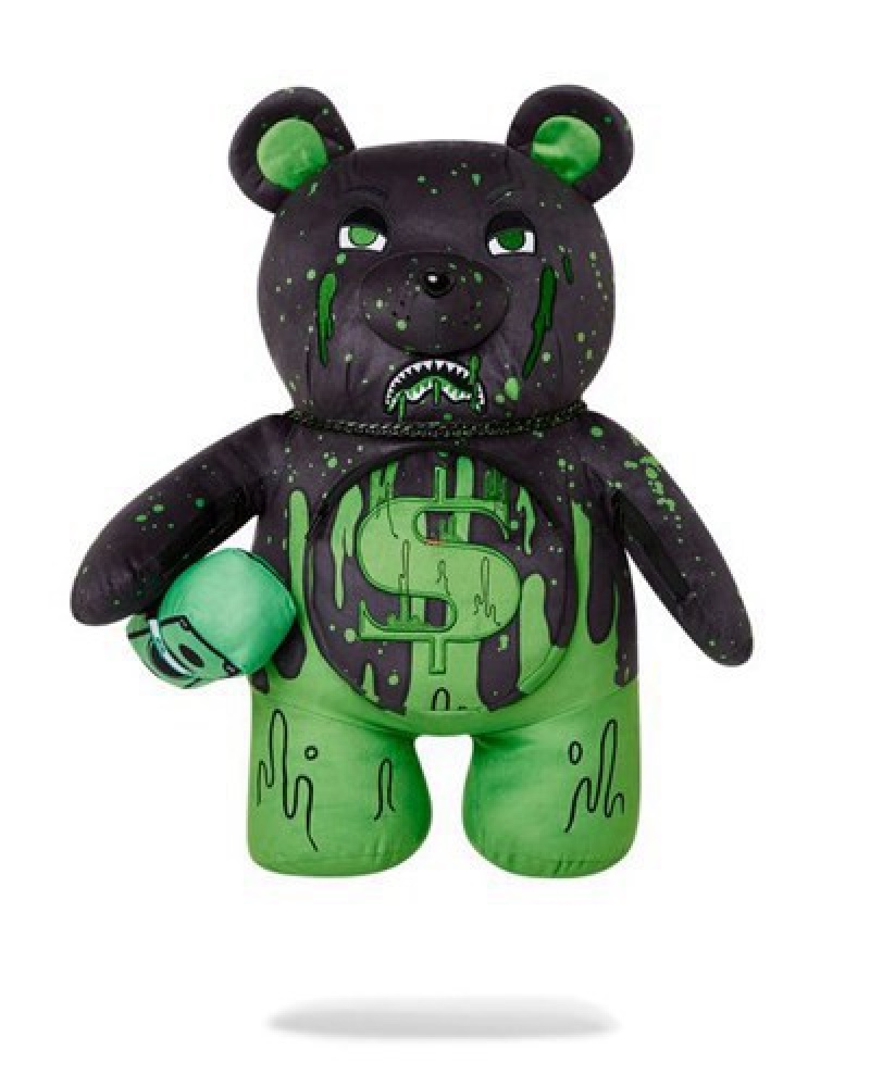 Black / Green Sprayground Drip Bear Moneybear Teddybear Backpacks | 98654-BFUJ