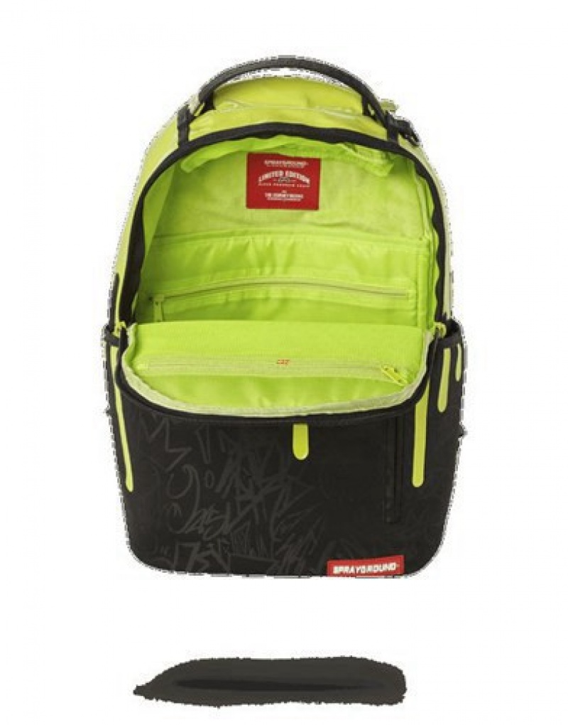 Black / Green Sprayground Green Neon Drip (One Of One) Backpacks | 69127-FRQG