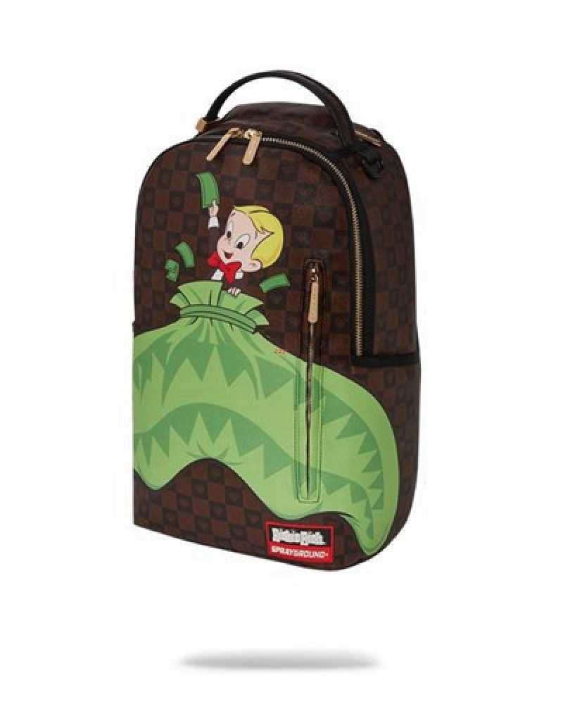 Black / Green Sprayground Richie Rich Money Shark Backpacks | 34890-AJQG