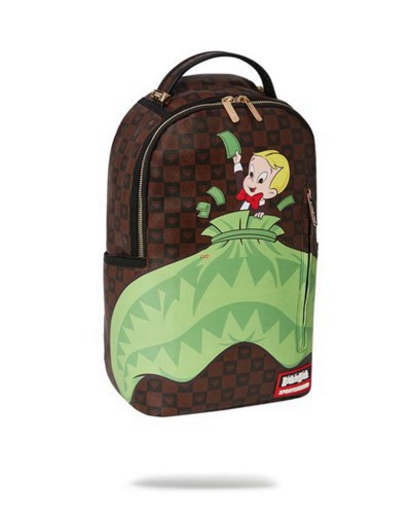 Black / Green Sprayground Richie Rich Money Shark Backpacks | 34890-AJQG