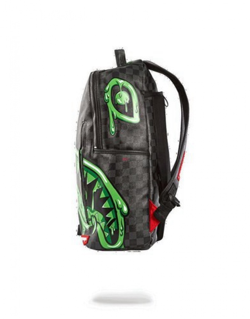 Black / Green Sprayground Slime Shark Backpacks | 59302-ANSI