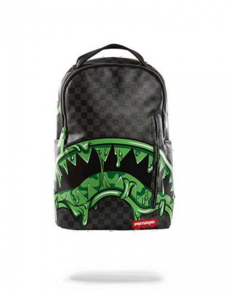 Black / Green Sprayground Slime Shark Backpacks | 59302-ANSI