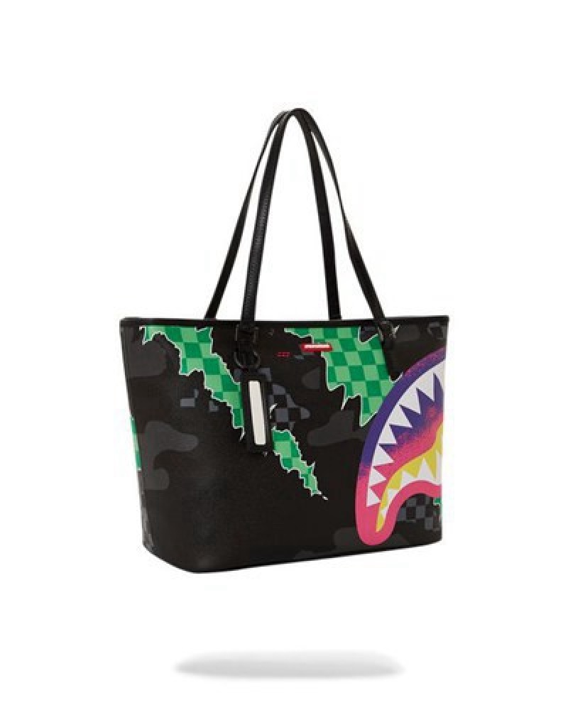 Black / Green Sprayground The Wild One Tote Bags | 40569-LUEB