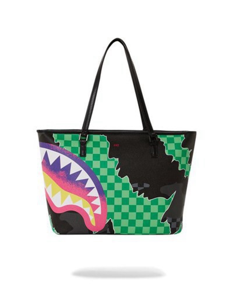 Black / Green Sprayground The Wild One Tote Bags | 40569-LUEB