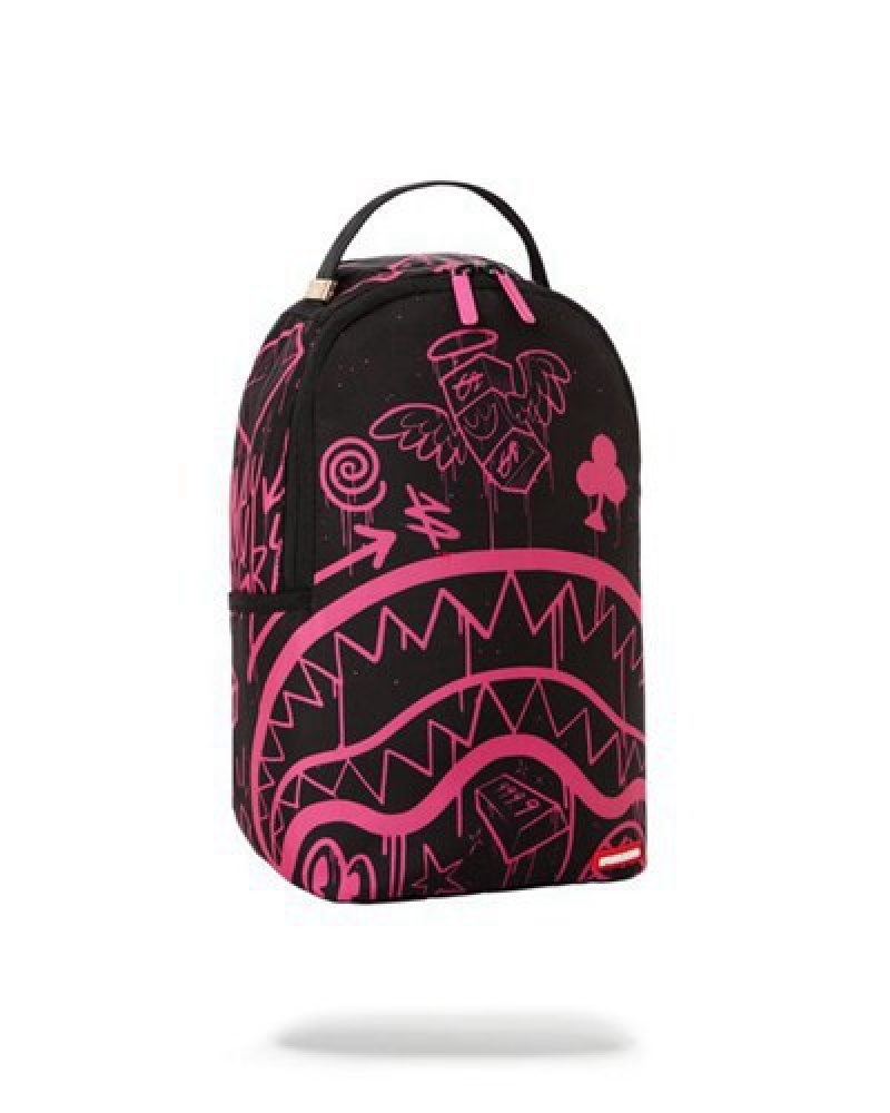 Black / Pink Sprayground Marker Drip Mini Backpacks | 89516-VREC