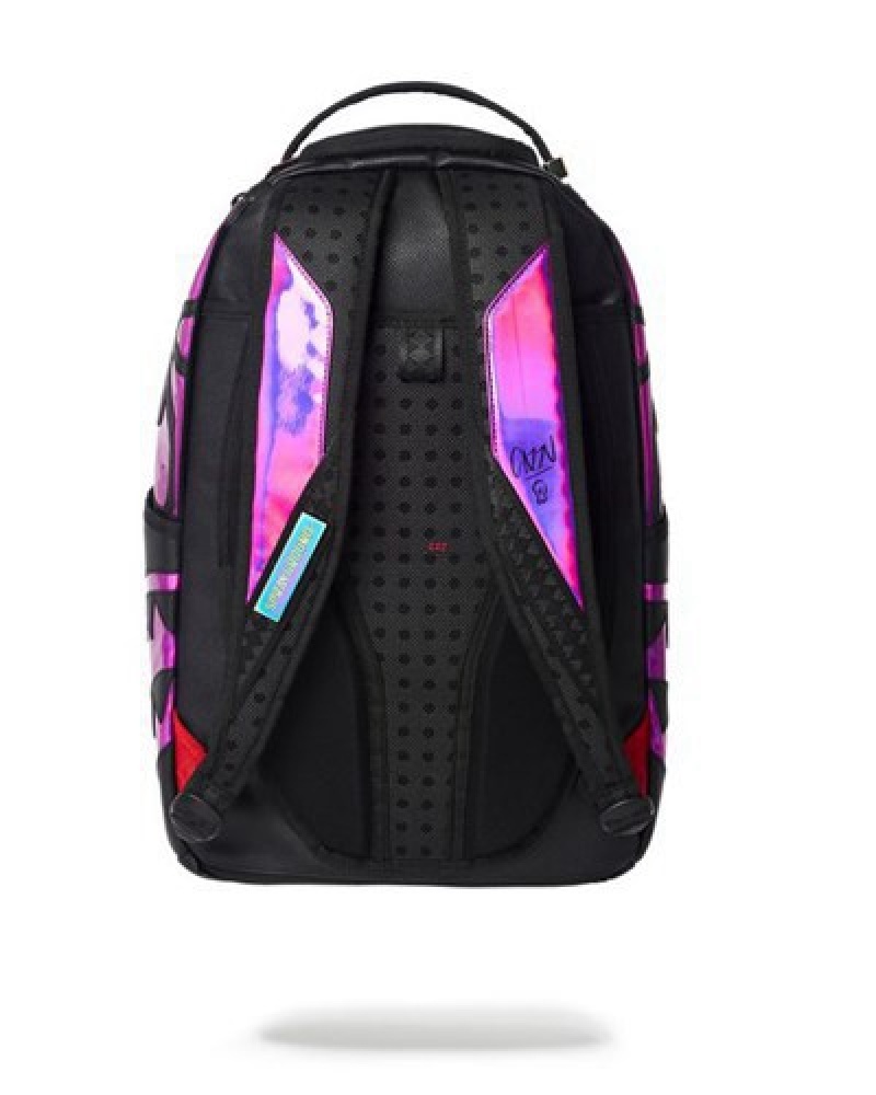 Black / Purple Sprayground Cazzu Iridescent Cut & Sew Spider Skull Shark (Dlxv) Backpacks | 48579-JIBQ