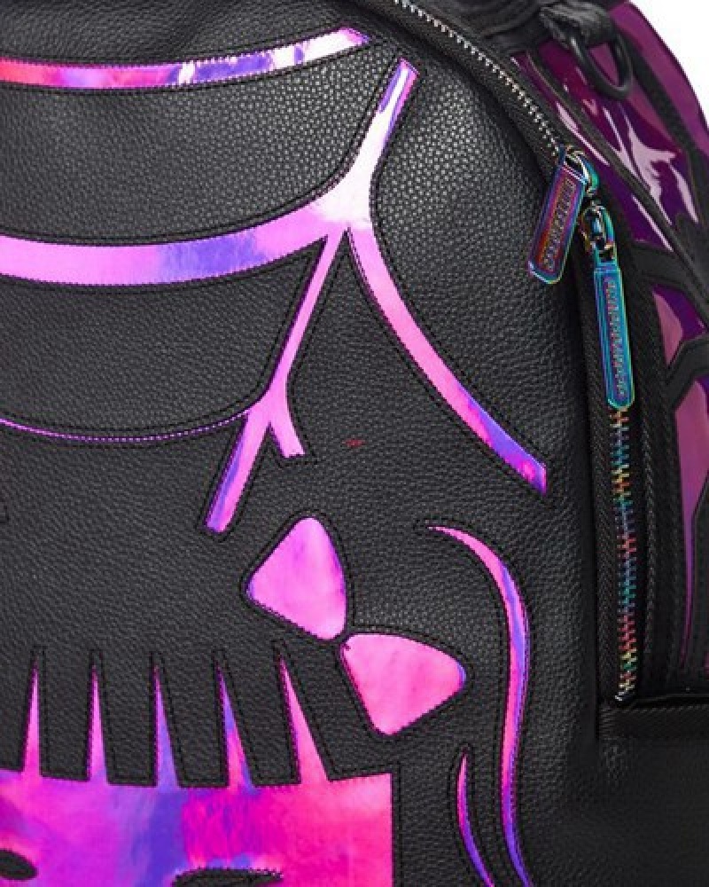 Black / Purple Sprayground Cazzu Iridescent Cut & Sew Spider Skull Shark (Dlxv) Backpacks | 48579-JIBQ