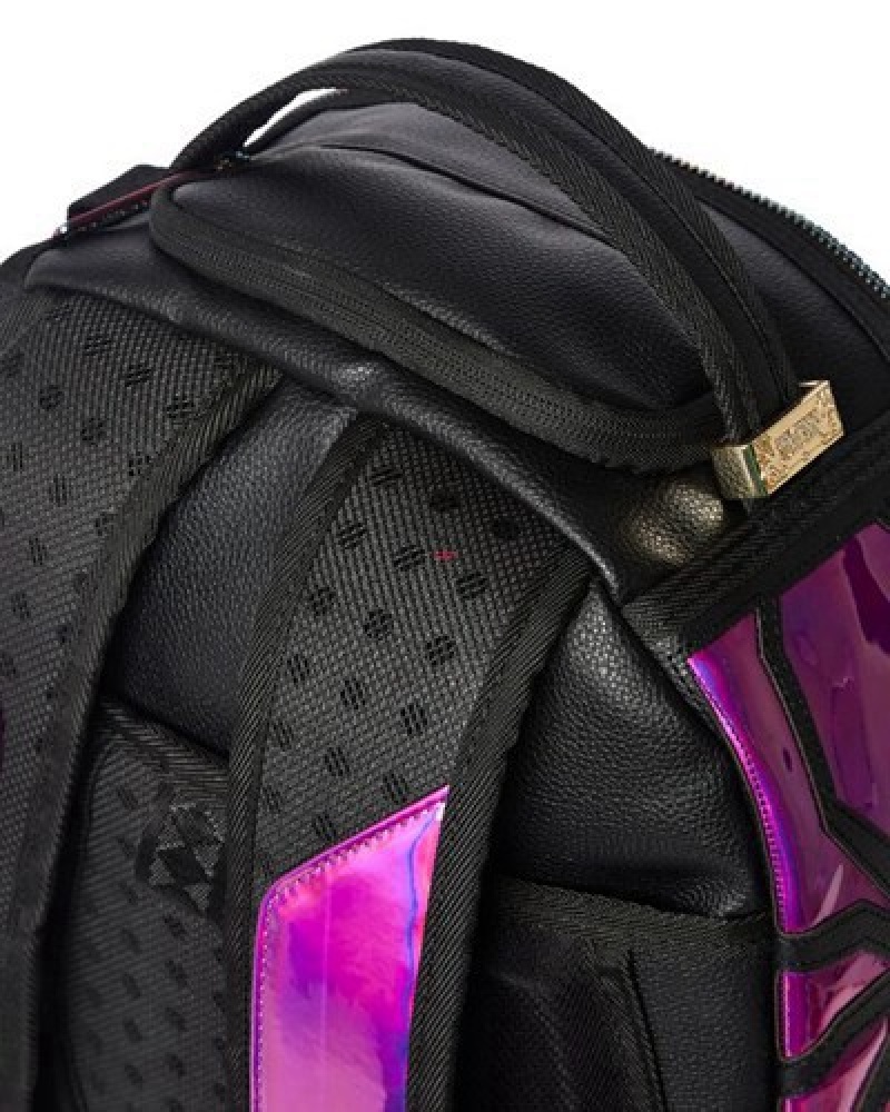 Black / Purple Sprayground Cazzu Iridescent Cut & Sew Spider Skull Shark (Dlxv) Backpacks | 48579-JIBQ