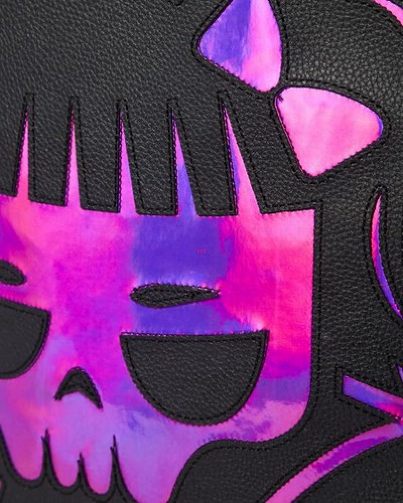 Black / Purple Sprayground Cazzu Iridescent Cut & Sew Spider Skull Shark (Dlxv) Backpacks | 48579-JIBQ