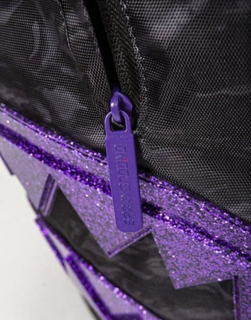 Black / Purple Sprayground Glitter Shark Backpacks | 45302-YJBL