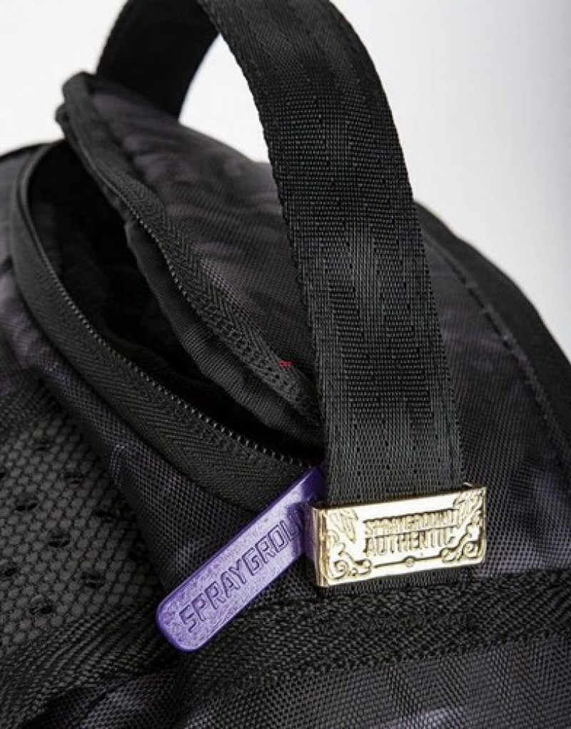 Black / Purple Sprayground Glitter Shark Backpacks | 45302-YJBL