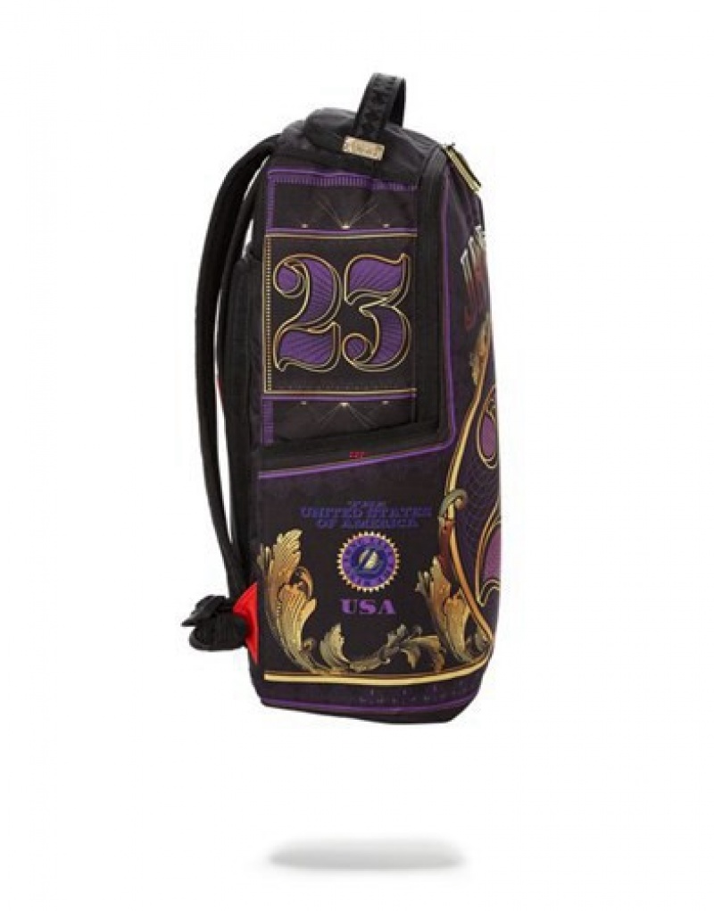 Black / Purple Sprayground Nba Lebron Money Backpacks | 04561-QKTH