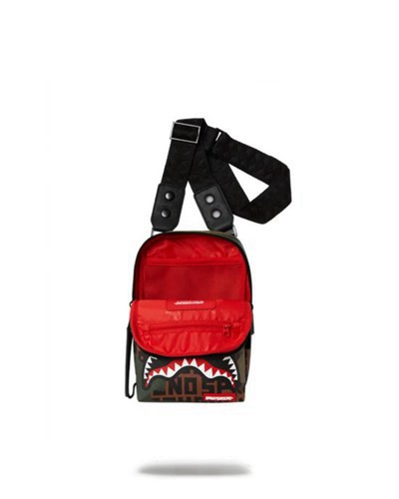 Black / Red Sprayground Camo Infiniti Crossbody Bags | 29134-XZCV