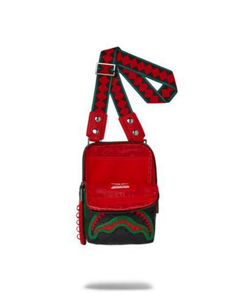 Black / Red Sprayground Dinero Crossbody Bags | 23859-RWVB