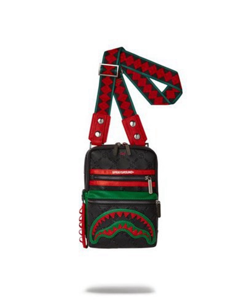 Black / Red Sprayground Dinero Crossbody Bags | 23859-RWVB