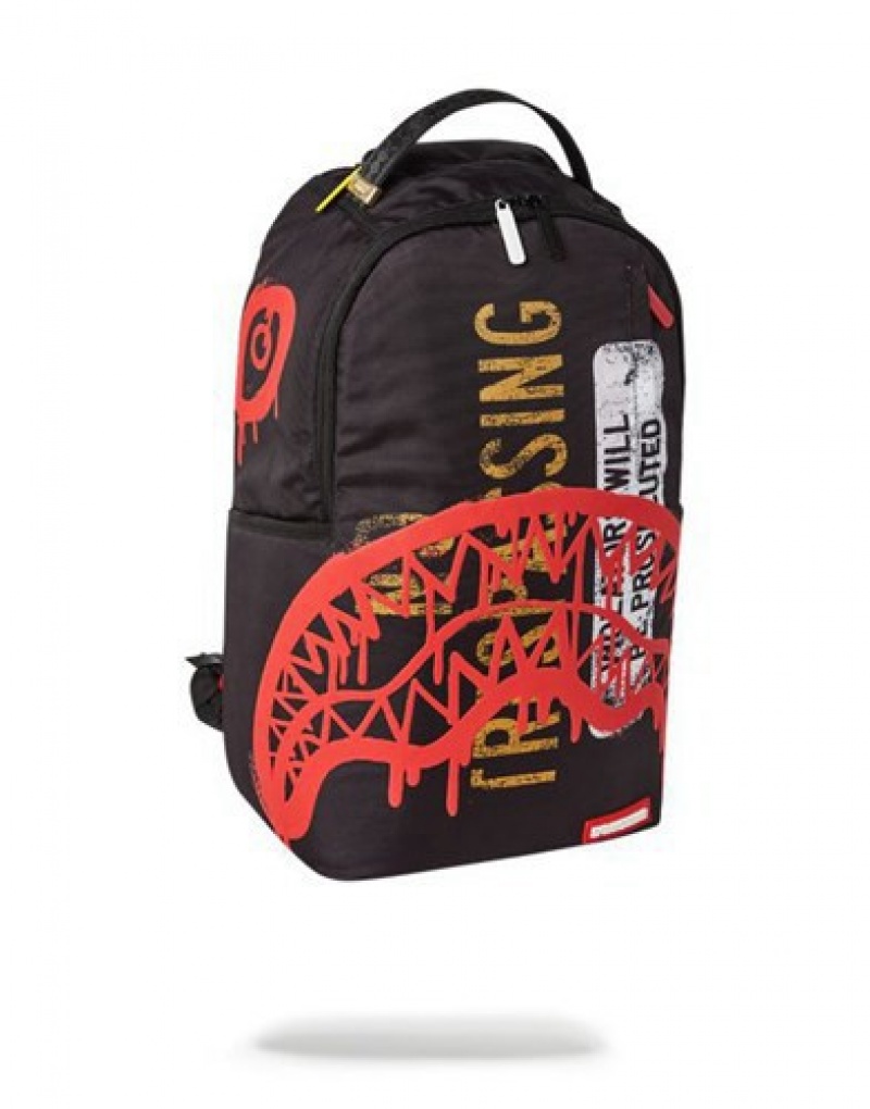 Black / Red Sprayground No Trespassing Backpacks | 93280-WOPJ