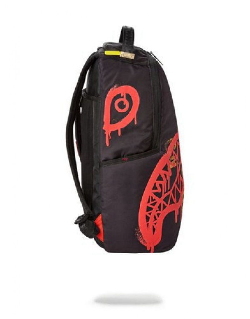 Black / Red Sprayground No Trespassing Backpacks | 93280-WOPJ